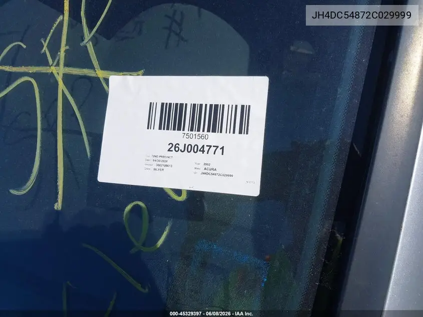 2002 Acura Rsx VIN: JH4DC54872C029999 Lot: 45329397