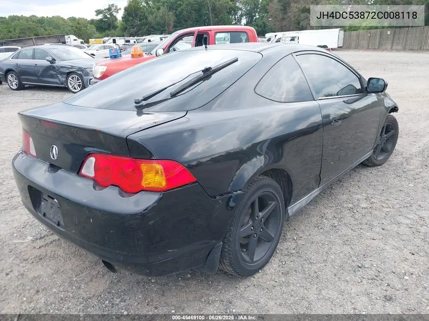 2002 Acura Rsx VIN: JH4DC53872C008118 Lot: 45469100