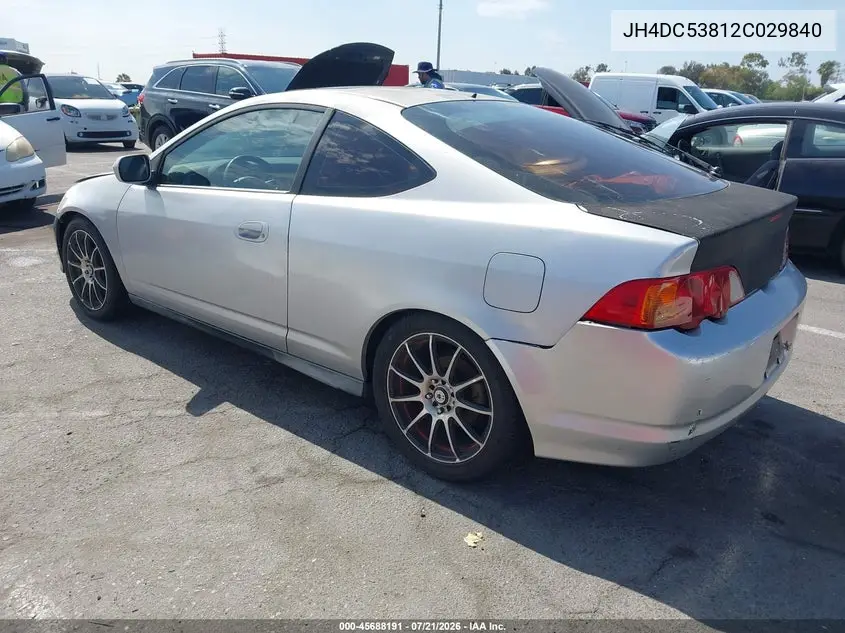 2002 Acura Rsx VIN: JH4DC53812C029840 Lot: 45688191