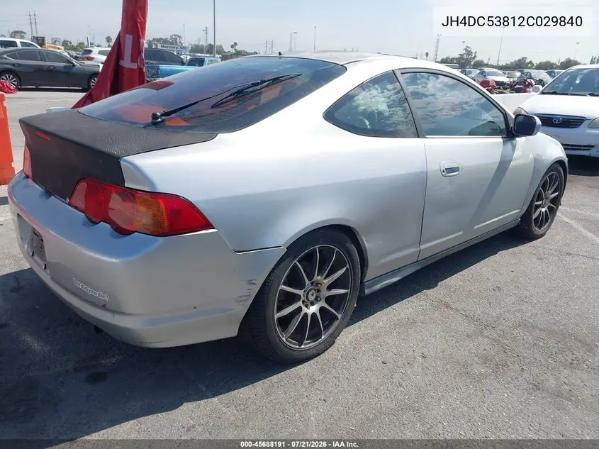 2002 Acura Rsx VIN: JH4DC53812C029840 Lot: 45688191