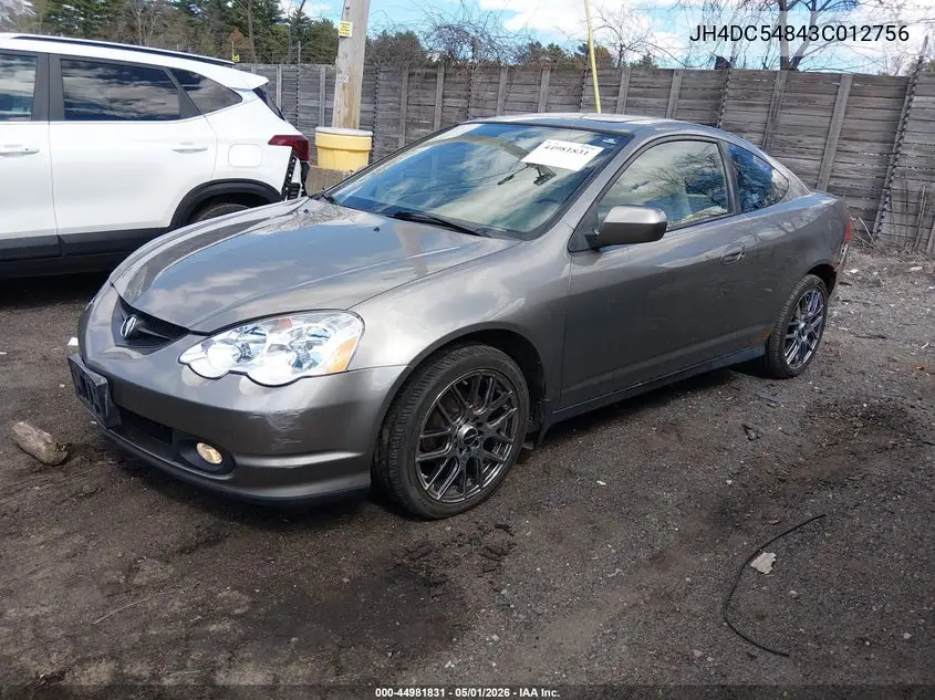 2003 Acura Rsx VIN: JH4DC54843C012756 Lot: 44981831