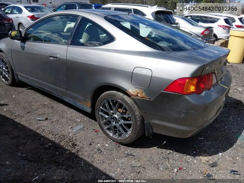 2003 Acura Rsx VIN: JH4DC54843C012756 Lot: 44981831