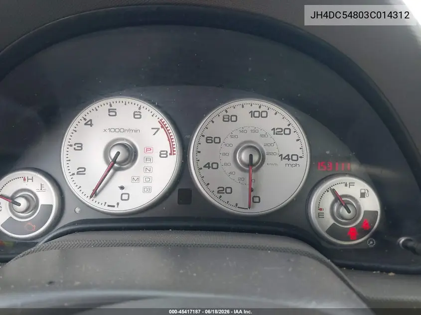 2003 Acura Rsx VIN: JH4DC54803C014312 Lot: 45417187