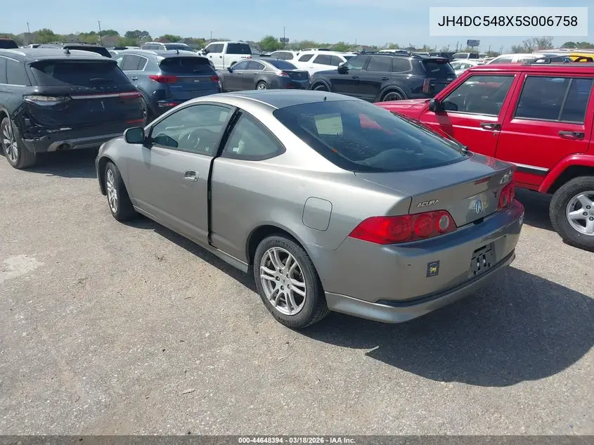2005 Acura Rsx VIN: JH4DC548X5S006758 Lot: 44648394