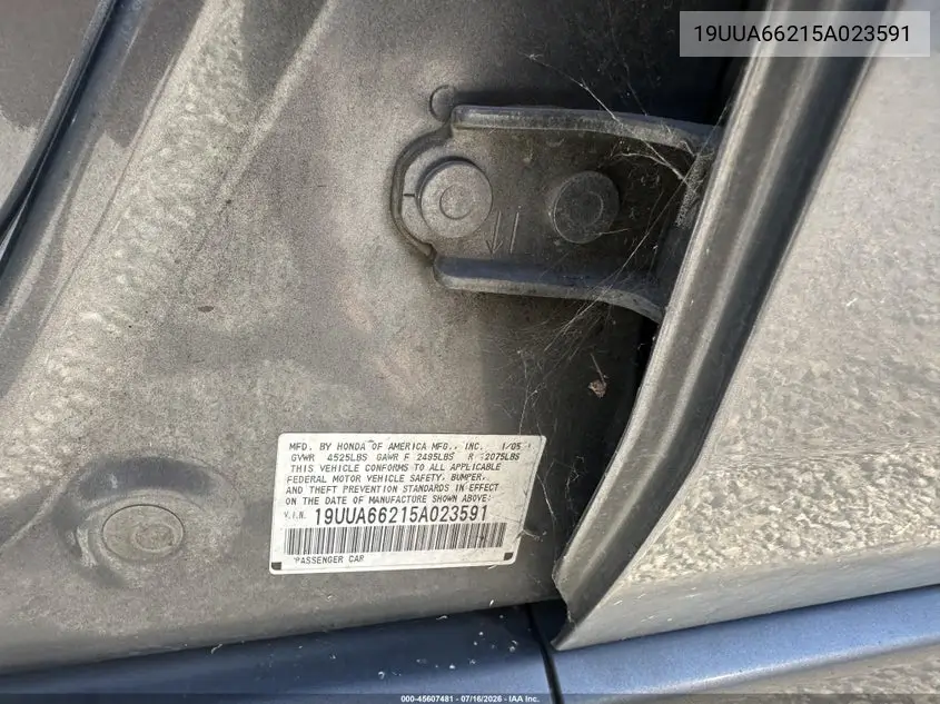 2005 Acura Tl VIN: 19UUA66215A023591 Lot: 45607481