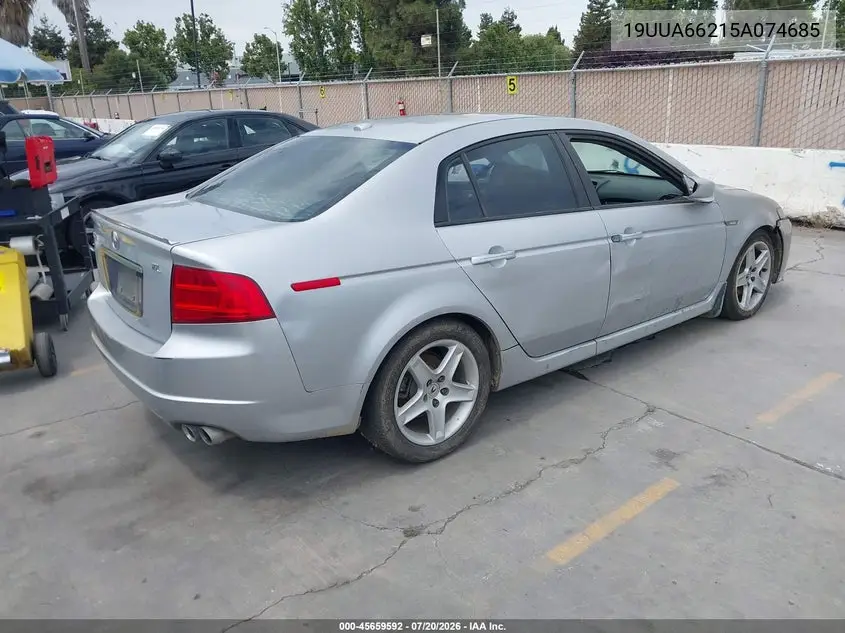2005 Acura Tl VIN: 19UUA66215A074685 Lot: 45659592