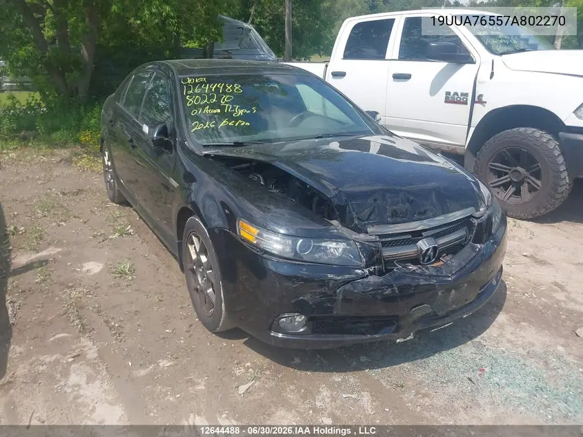 2007 Acura Tl Type S VIN: 19UUA76557A802270 Lot: 12644488X