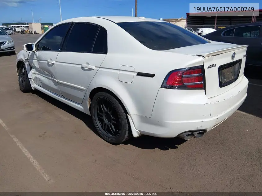 2007 Acura Tl Type S VIN: 19UUA76517A000749 Lot: 45486995