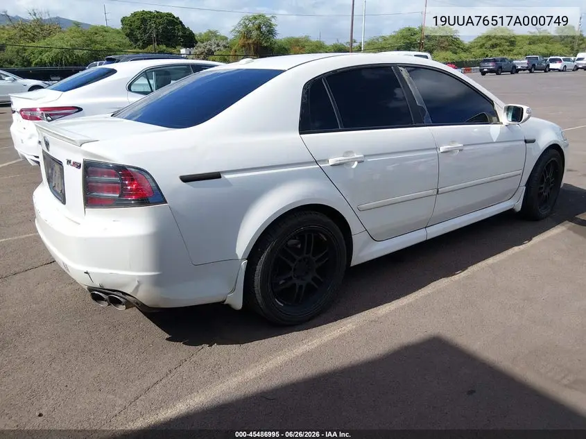 2007 Acura Tl Type S VIN: 19UUA76517A000749 Lot: 45486995