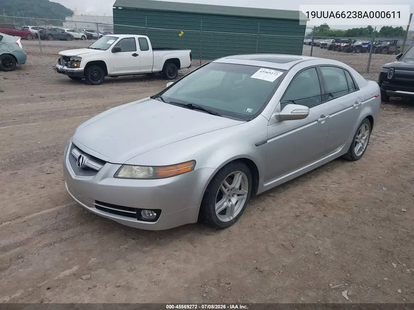 2008 Acura Tl 3.2 VIN: 19UUA66238A000611 Lot: 45569272