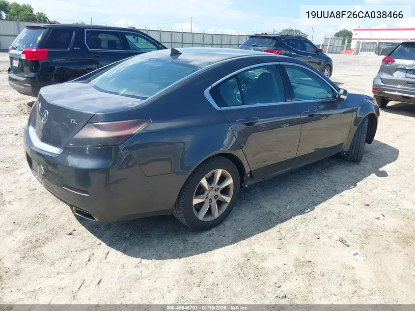 2012 Acura Tl 3.5 VIN: 19UUA8F26CA038466 Lot: 45646707