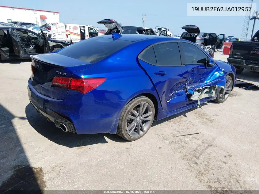 2018 Acura Tlx Tech A-Spec Pkgs VIN: 19UUB2F62JA012957 Lot: 45631950