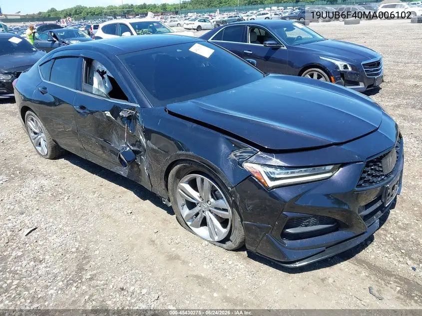 2021 Acura Tlx Technology Package VIN: 19UUB6F40MA006102 Lot: 45430275