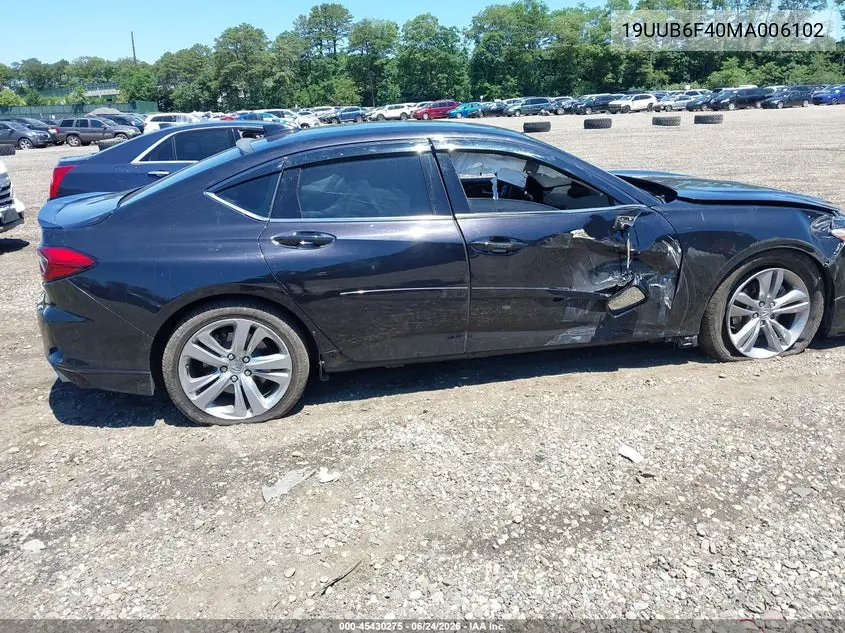 2021 Acura Tlx Technology Package VIN: 19UUB6F40MA006102 Lot: 45430275