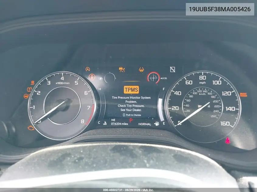 2021 Acura Tlx Standard VIN: 19UUB5F38MA005426 Lot: 45502731