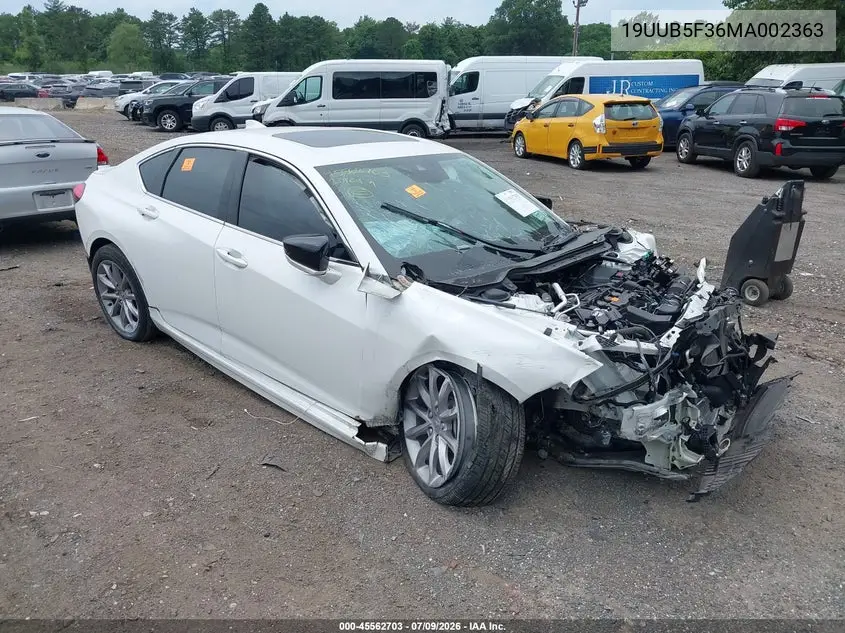 2021 Acura Tlx Standard VIN: 19UUB5F36MA002363 Lot: 45562703