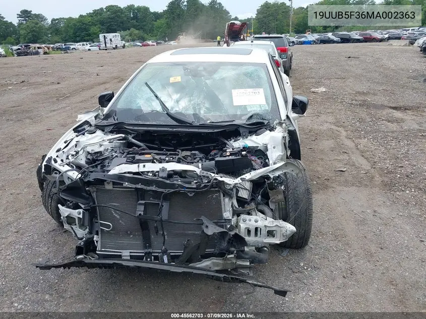 2021 Acura Tlx Standard VIN: 19UUB5F36MA002363 Lot: 45562703