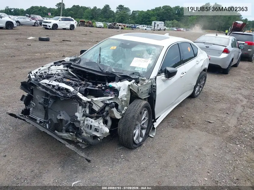 2021 Acura Tlx Standard VIN: 19UUB5F36MA002363 Lot: 45562703