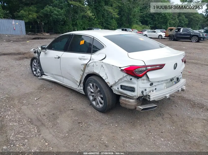 2021 Acura Tlx Standard VIN: 19UUB5F36MA002363 Lot: 45562703