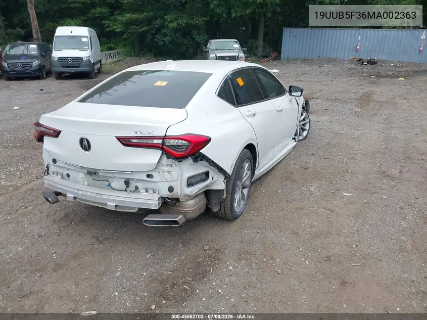2021 Acura Tlx Standard VIN: 19UUB5F36MA002363 Lot: 45562703