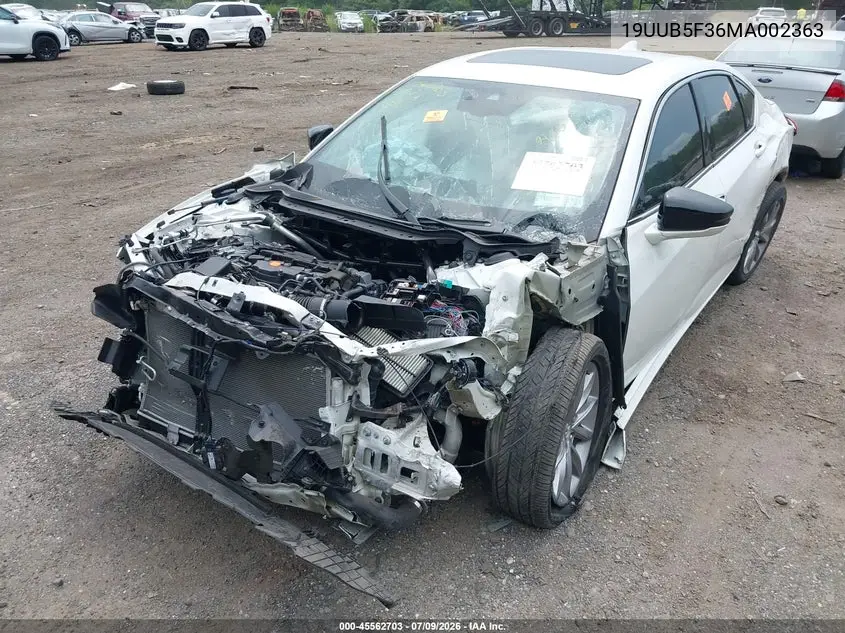 2021 Acura Tlx Standard VIN: 19UUB5F36MA002363 Lot: 45562703