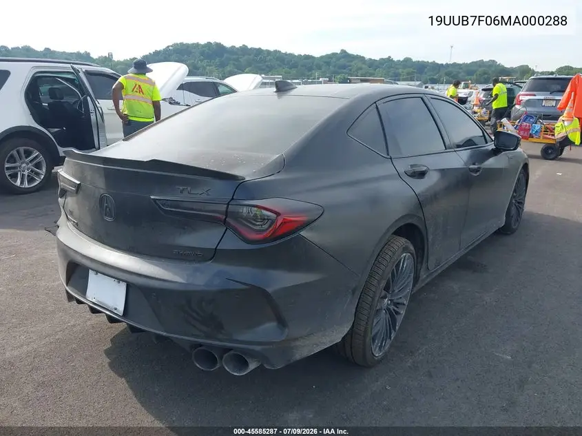 2021 Acura Tlx Type S VIN: 19UUB7F06MA000288 Lot: 45585287