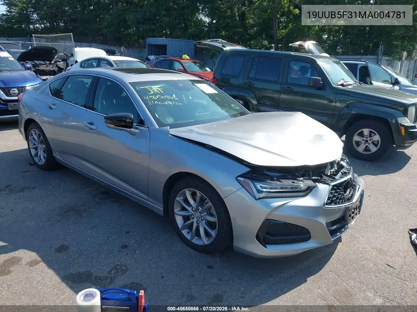 2021 Acura Tlx Standard VIN: 19UUB5F31MA004781 Lot: 45650866