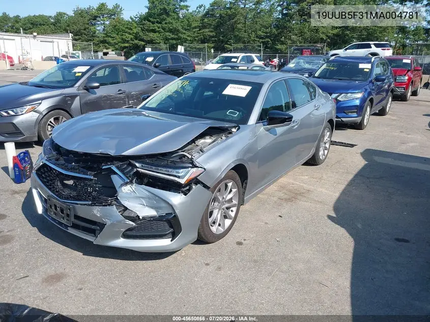 2021 Acura Tlx Standard VIN: 19UUB5F31MA004781 Lot: 45650866
