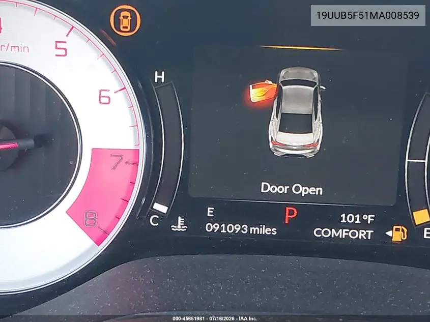 2021 Acura Tlx A-Spec Package VIN: 19UUB5F51MA008539 Lot: 45651981
