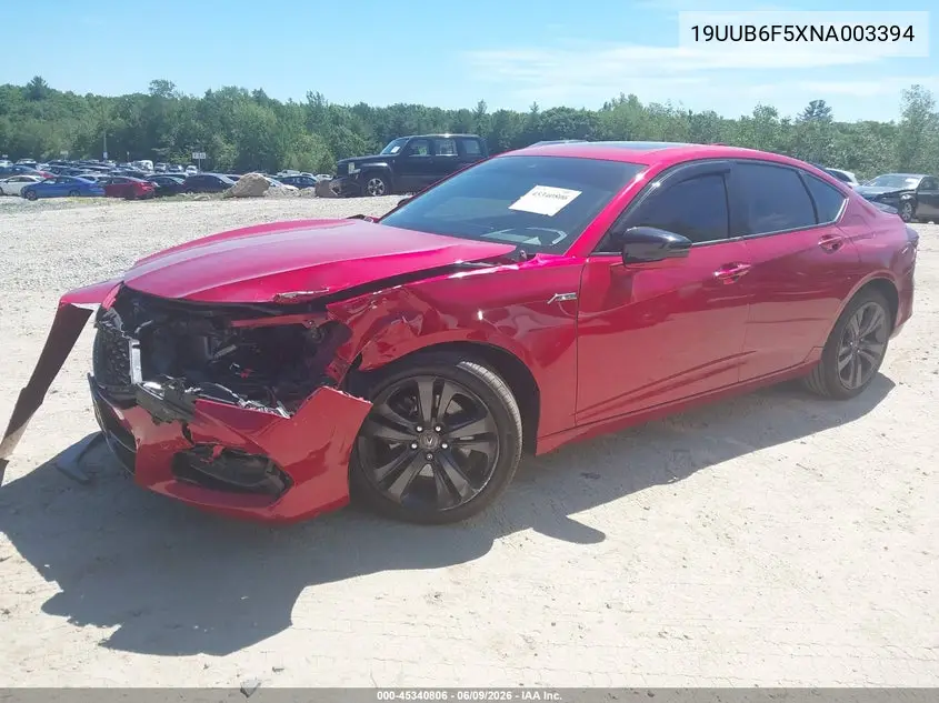 2022 Acura Tlx A-Spec Package VIN: 19UUB6F5XNA003394 Lot: 45340806