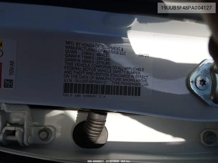 2023 Acura Tlx Technology Package VIN: 19UUB5F48PA004127 Lot: 45566531