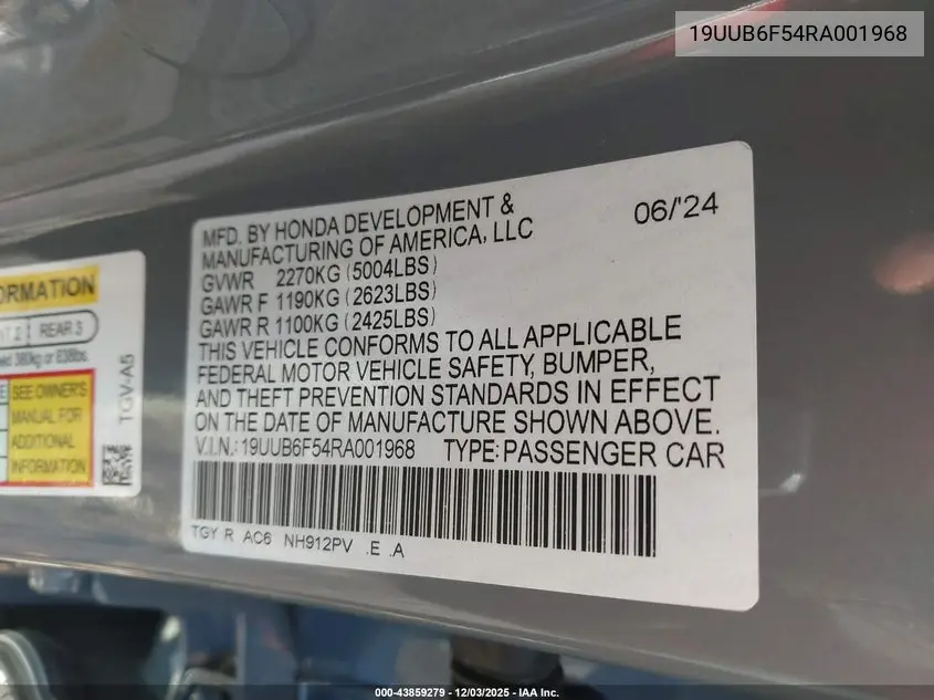 19UUB6F54RA001968 2024 Acura Tlx A-Spec Package