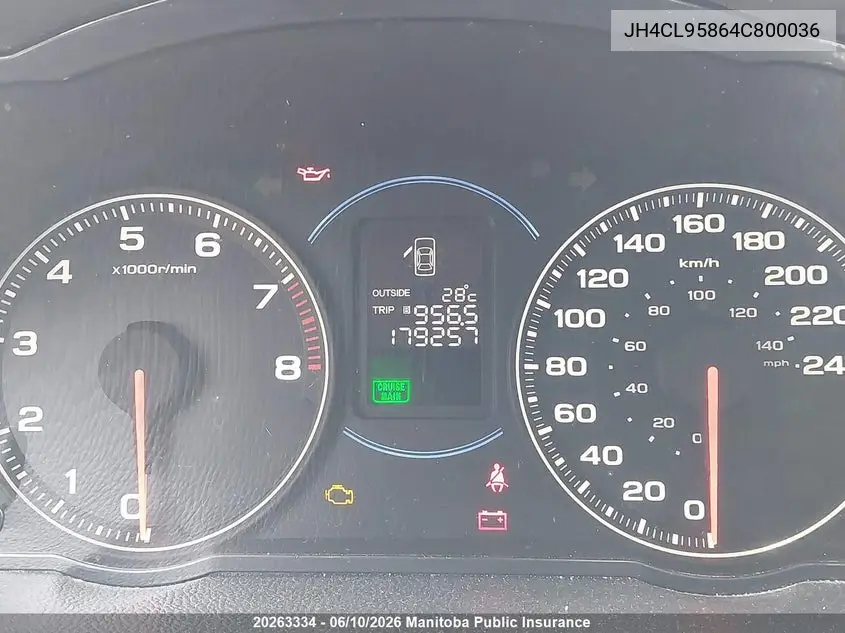 2004 Acura Tsx VIN: JH4CL95864C800036 Lot: 20263334