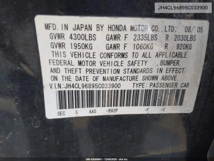 JH4CL96895C033900 2005 Acura Tsx