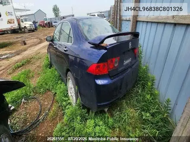 2008 Acura Tsx VIN: JH4CL96838C801326 Lot: 20261551