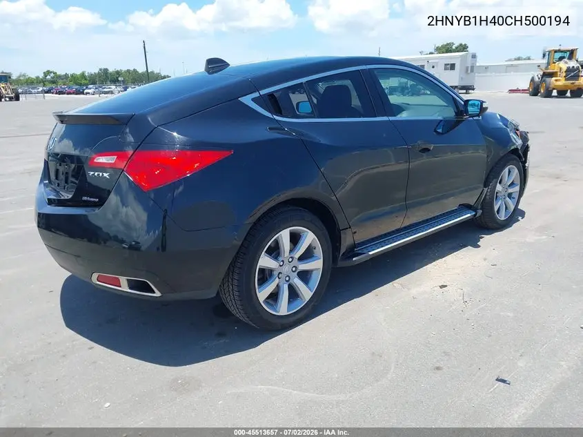 2012 Acura Zdx VIN: 2HNYB1H40CH500194 Lot: 45513657