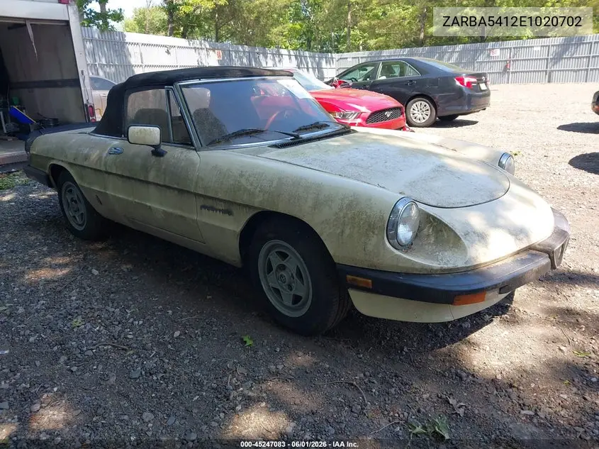 1984 Alfa Romeo Veloce 2000 Spider VIN: ZARBA5412E1020702 Lot: 45247083