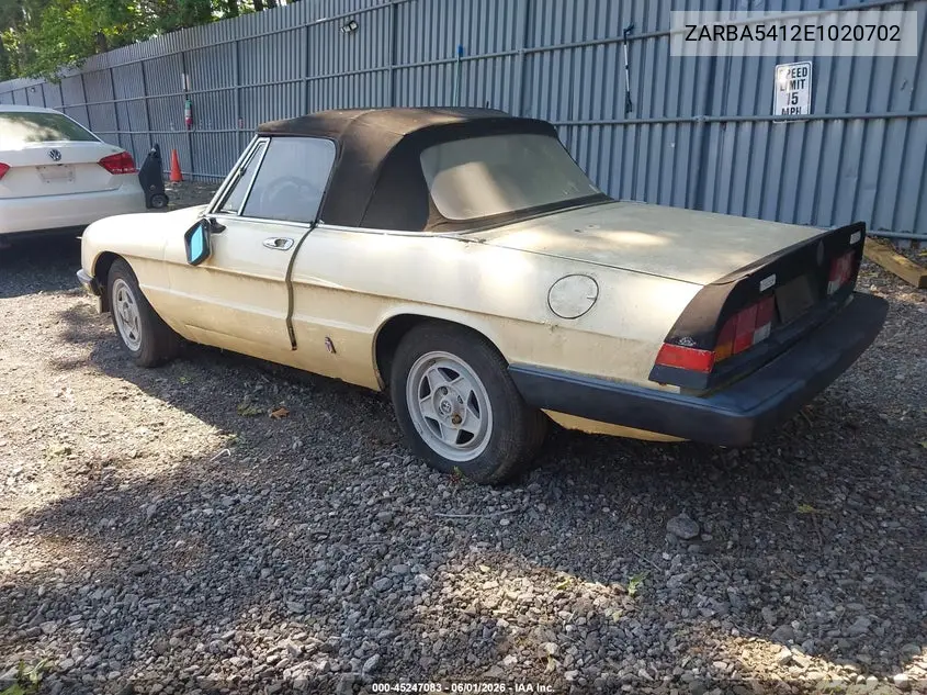 1984 Alfa Romeo Veloce 2000 Spider VIN: ZARBA5412E1020702 Lot: 45247083