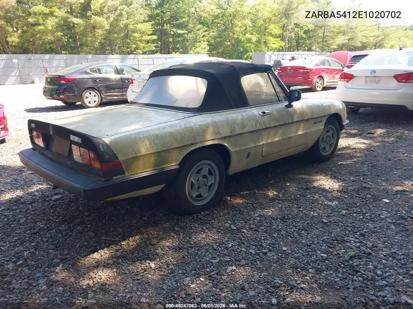 1984 Alfa Romeo Veloce 2000 Spider VIN: ZARBA5412E1020702 Lot: 45247083
