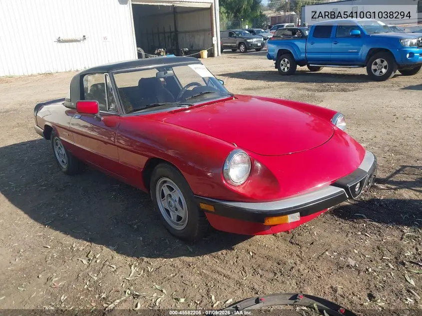 1986 Alfa Romeo Veloce 2000 Spider VIN: ZARBA5410G1038294 Lot: 45582205
