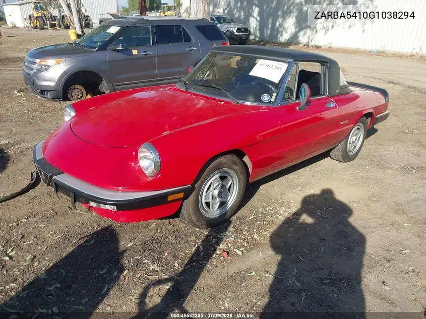 1986 Alfa Romeo Veloce 2000 Spider VIN: ZARBA5410G1038294 Lot: 45582205