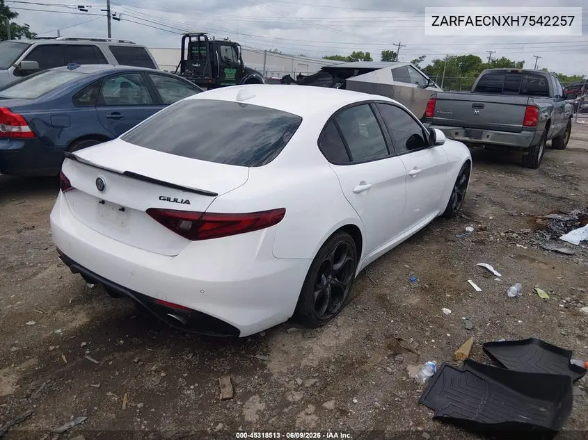 2017 Alfa Romeo Giulia Ti Rwd VIN: ZARFAECNXH7542257 Lot: 45318513
