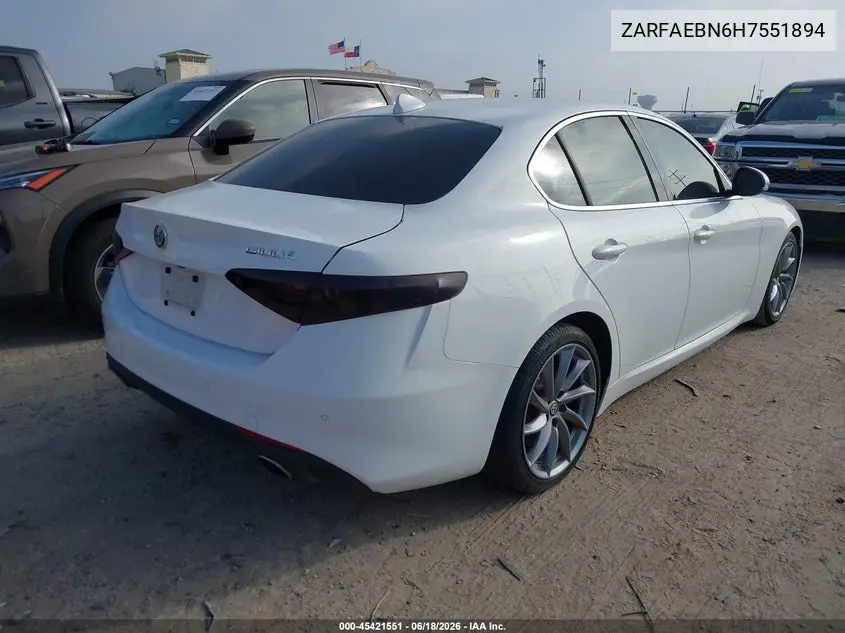 2017 Alfa Romeo Giulia Rwd VIN: ZARFAEBN6H7551894 Lot: 45421551
