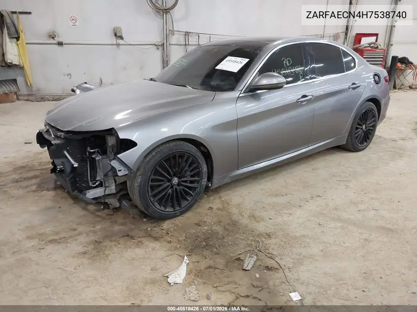 2017 Alfa Romeo Giulia Ti Rwd VIN: ZARFAECN4H7538740 Lot: 45518426