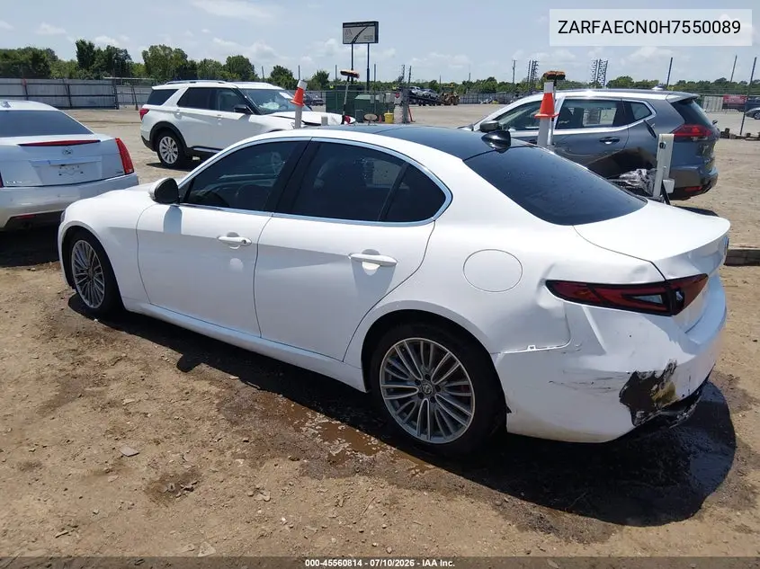 2017 Alfa Romeo Giulia Ti Rwd VIN: ZARFAECN0H7550089 Lot: 45560814