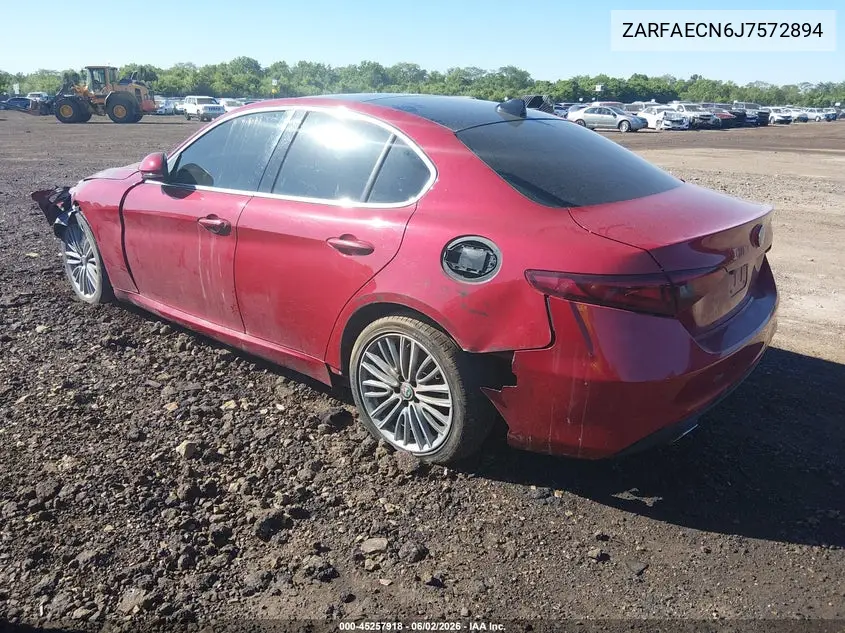 2018 Alfa Romeo Giulia Ti Lusso Rwd VIN: ZARFAECN6J7572894 Lot: 45257918
