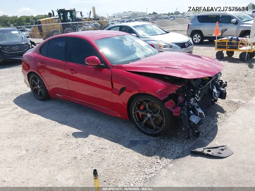 2018 Alfa Romeo Giulia Quadrifoglio Rwd VIN: ZARFAEAV2J7575634 Lot: 45337604