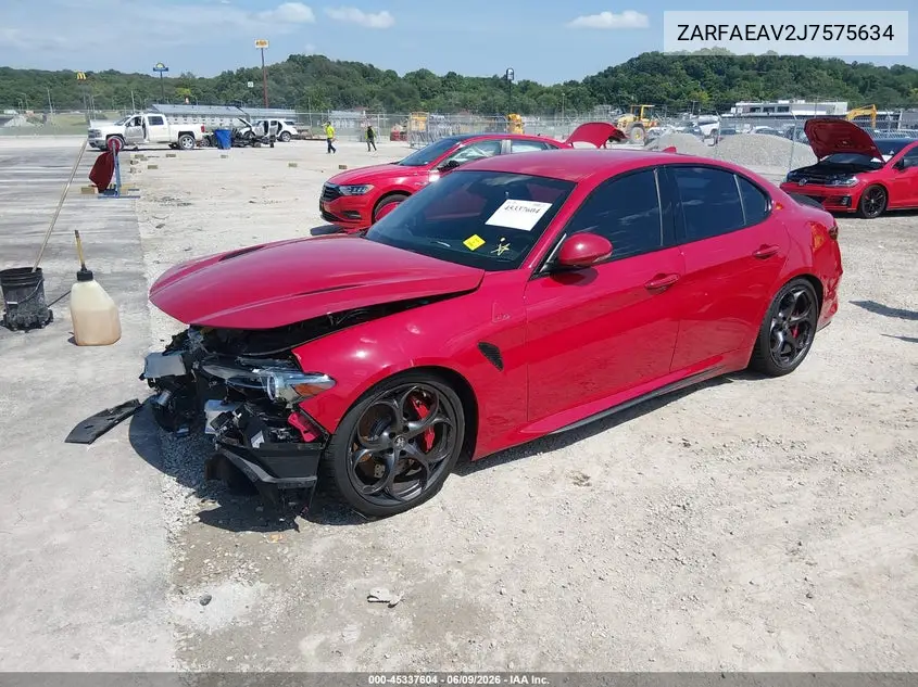 2018 Alfa Romeo Giulia Quadrifoglio Rwd VIN: ZARFAEAV2J7575634 Lot: 45337604