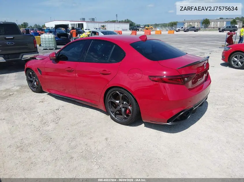 2018 Alfa Romeo Giulia Quadrifoglio Rwd VIN: ZARFAEAV2J7575634 Lot: 45337604