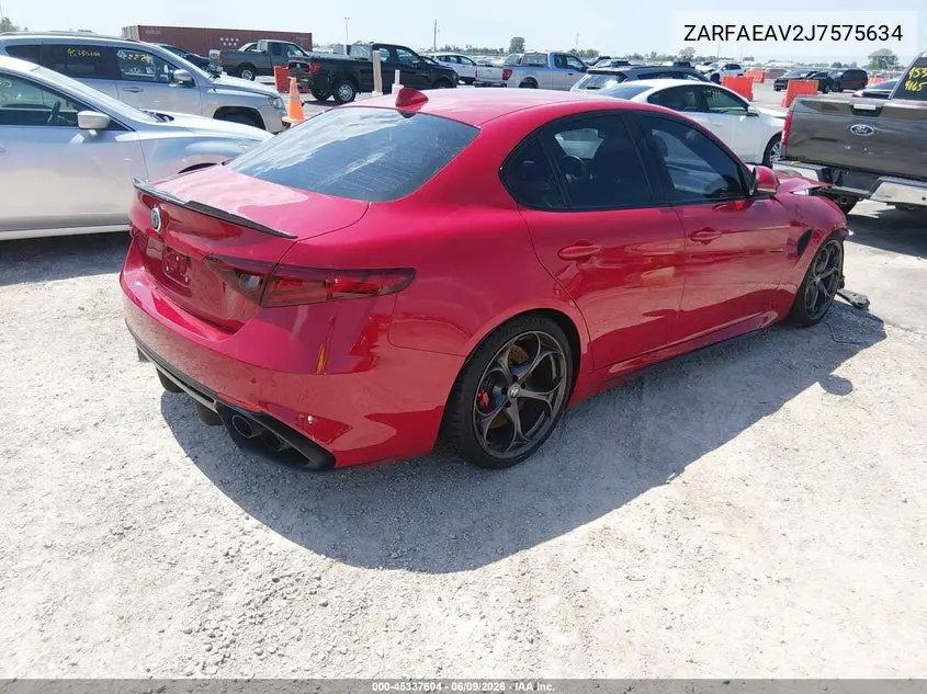 2018 Alfa Romeo Giulia Quadrifoglio Rwd VIN: ZARFAEAV2J7575634 Lot: 45337604
